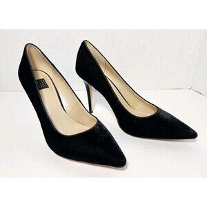 White House Black Market Black Velvet Heels Size 6M 3” Heel Pointed Toe